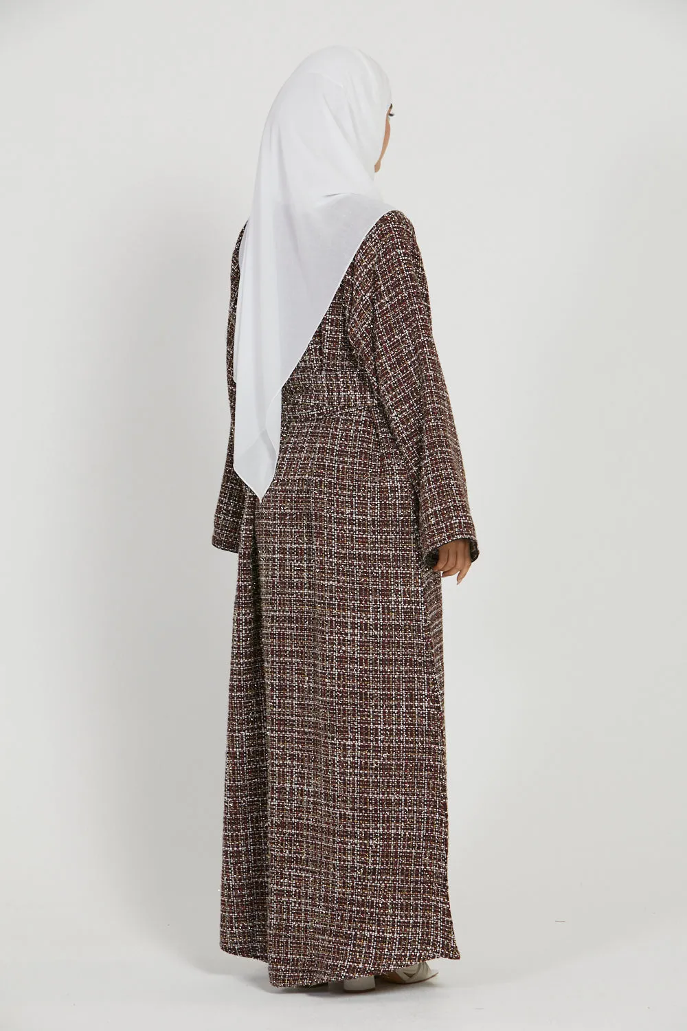 Tweed Open Jacket Abaya - Maroon - LIMITED EDITION