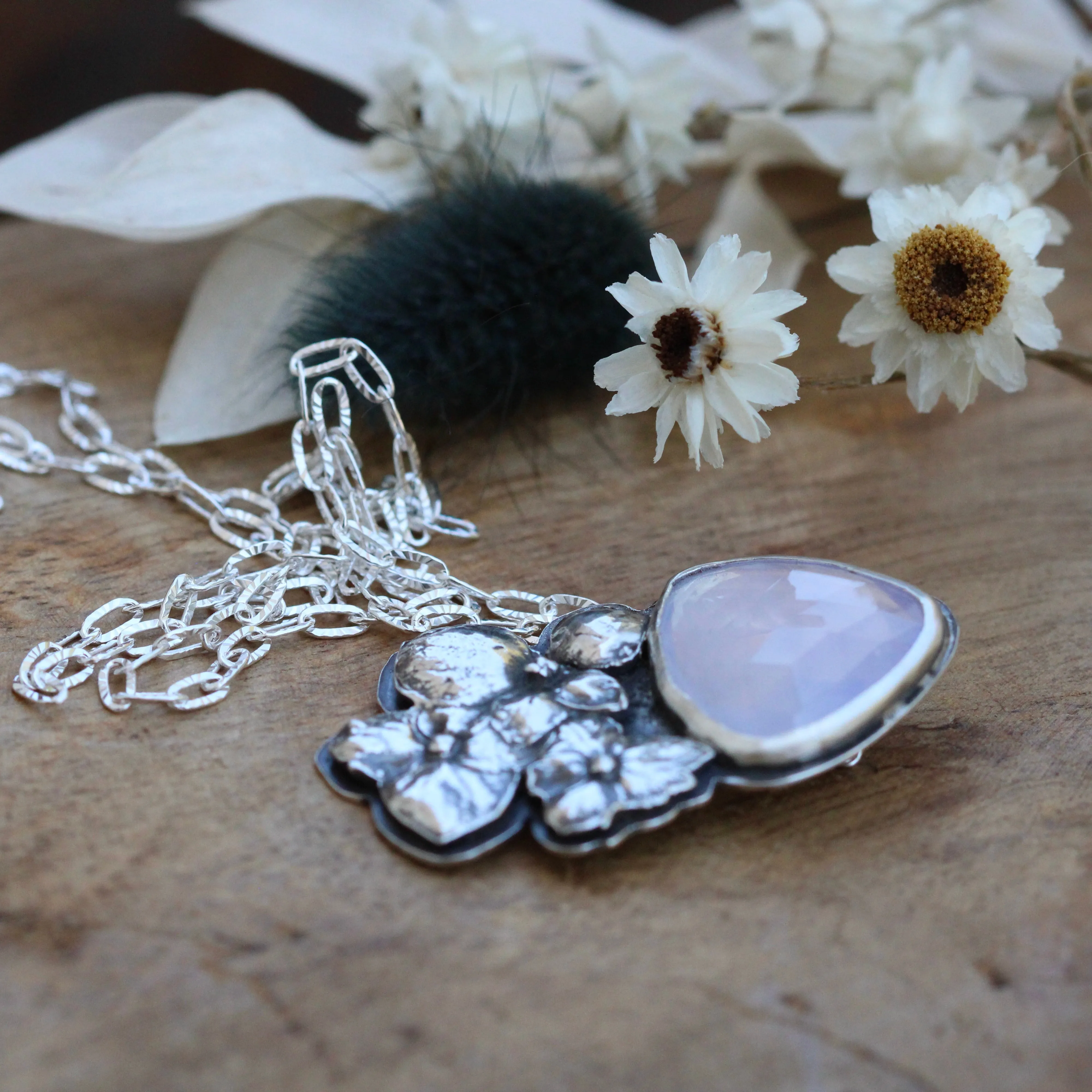 Wildflower wanderings Lilac Quartz and sterling silver Hydrangea necklace