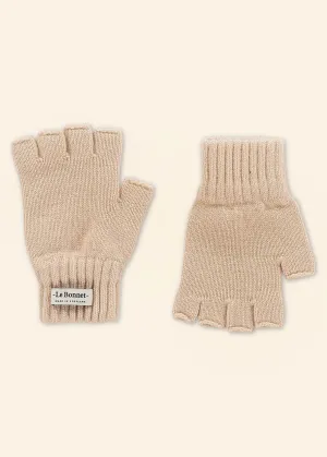 Wool fingerless gloves, sand